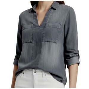 Anthropologie Cloth & Stone Tencel Button Down Shirt Gray Size S